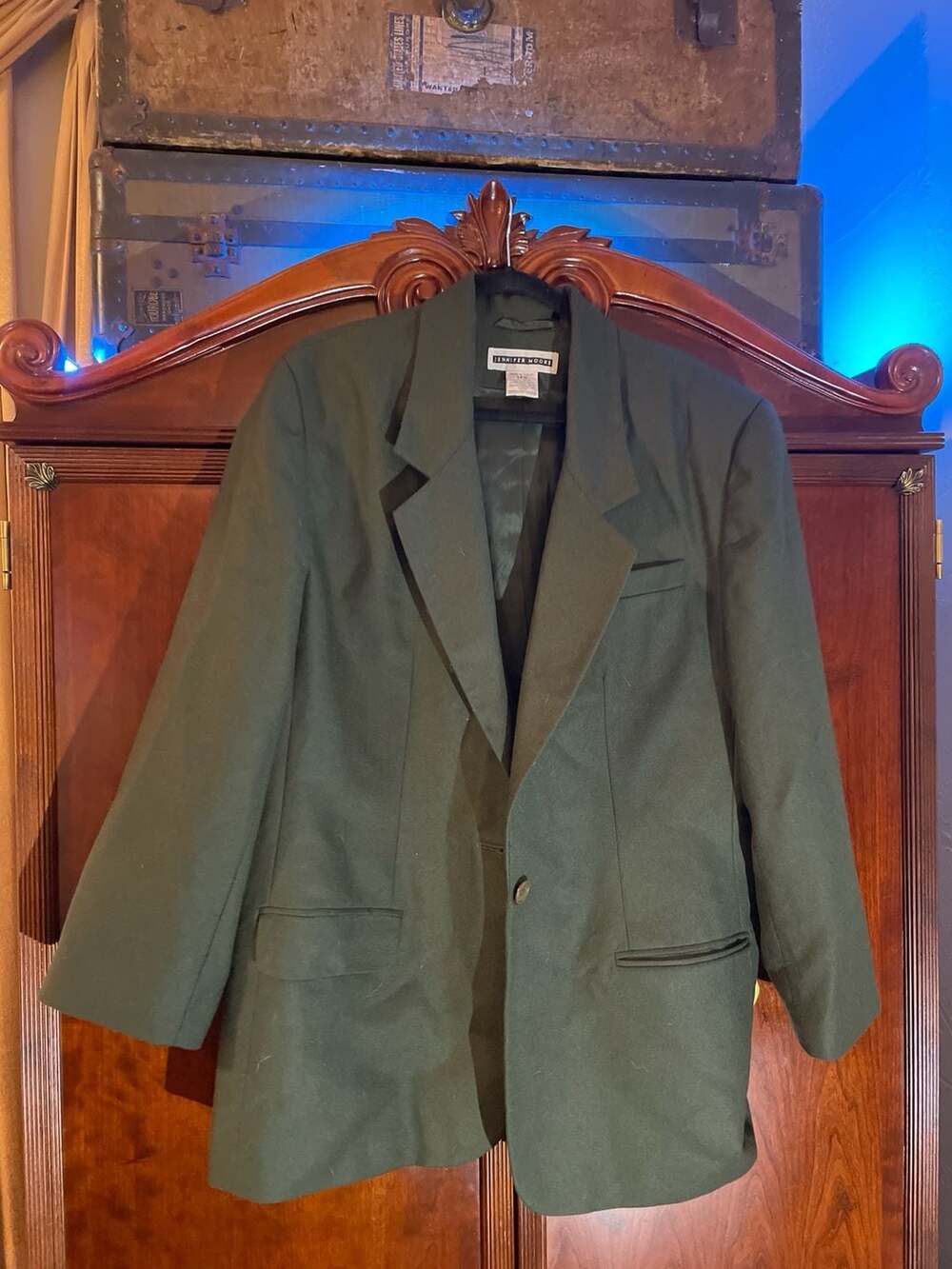 Jennifer Moore Women's 100% Wool Blazer Jacket Dark Green Size 18W